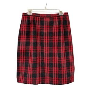 VTG Wool Blend Skirt Womens 16 Black/Red Plaid Buffalo Print Grunge Preppy Party